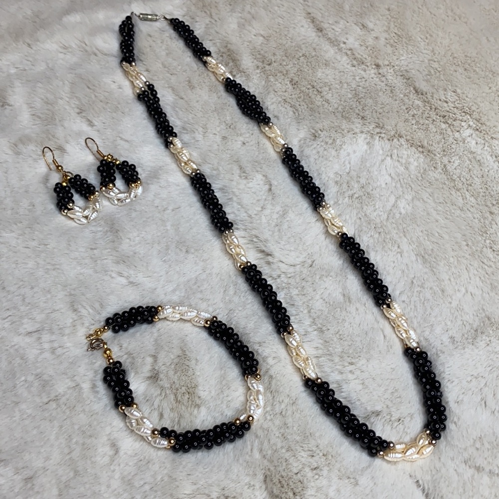 Seed Pearl Three Strand Necklace, Bracelet, Earring Set